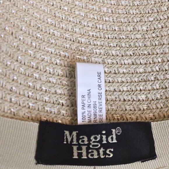 WOMEN\'S TAN OVERSIZED FLOPPY STRAW HAT W/ GOLD LINK CHAIN BAND